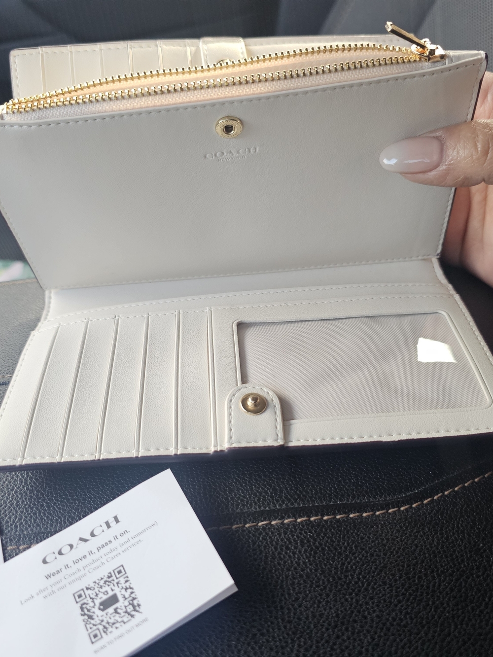 Coach Cream Leather Continental Wallet with Gold Zip
